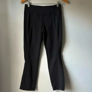 Lululemon women’s mid rise black cropped lace ribbon trim detail leggings size 6